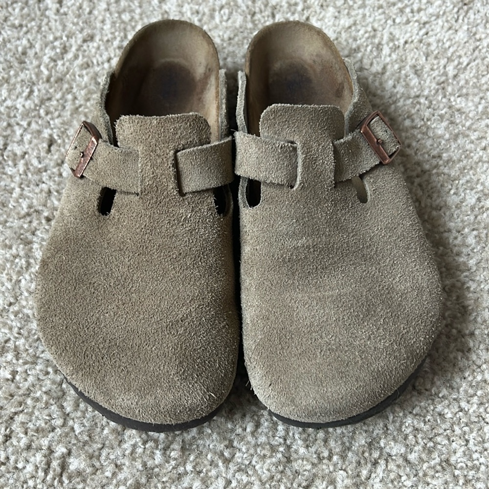 Birkenstock Taupe Suede Clogs